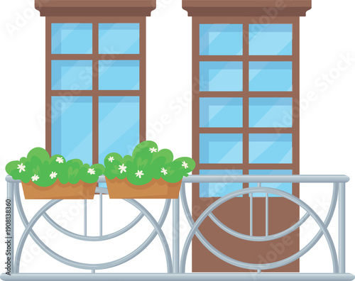 City building balcony. Apartment greenery decoration element