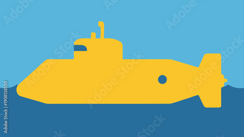 Yellow Submarine Illustration on Blue Water Background