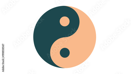 Yin Yang Symbol, Taoism Philosophy, Balance and Harmony Concept, Black and Peach Colors