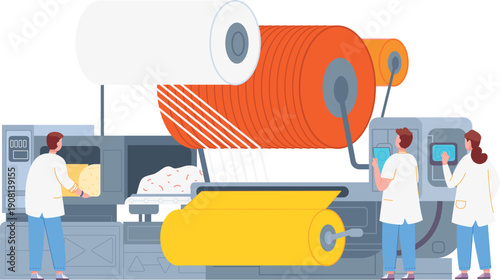 Automated cloth production process. Fabric factory manufacture