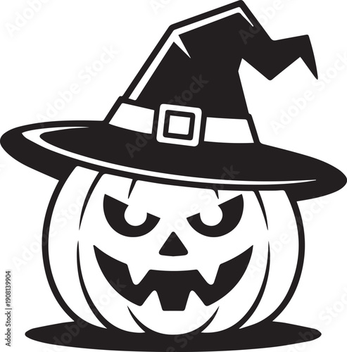 Wrathful Jack-O’-Lantern – Black and White Angry Pumpkin Halloween Illustration