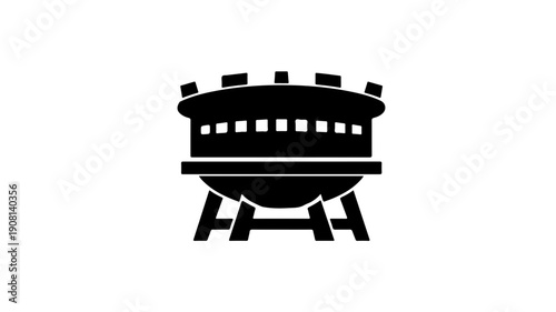 Black silhouette icon of industrial cement kiln machinery on supports