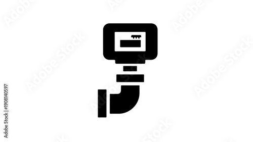 Flat black glyph icon of a hydrogen flow meter for industrial and scientific applications