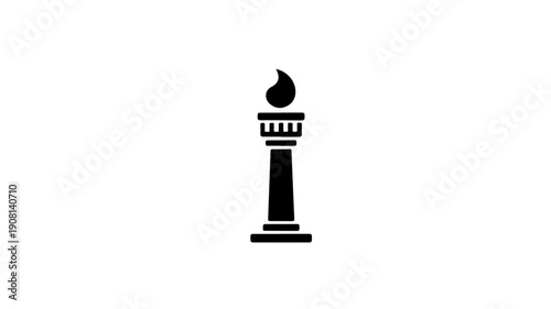 Black flat icon of hydrogen vent stack with flame industrial symbol graphic resource