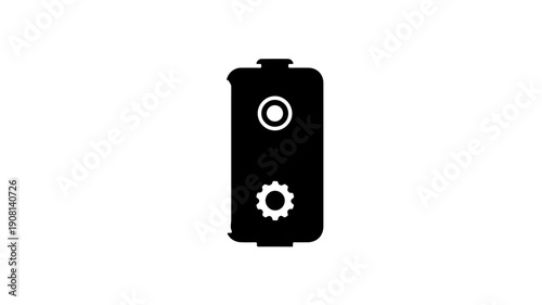 Flat black glyph icon of a hydrogen ready gas boiler with gear and target symbols