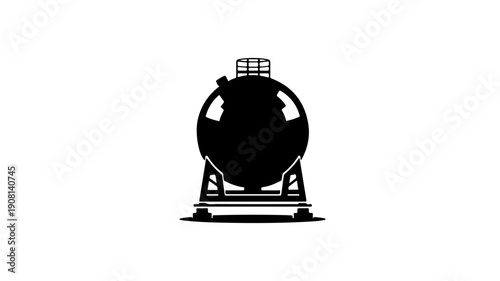 Black glyph icon of a large spherical liquid storage tank on a stand