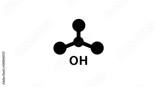 Black flat glyph icon of a methanol molecule ch3o on white background for chemistry and science concepts