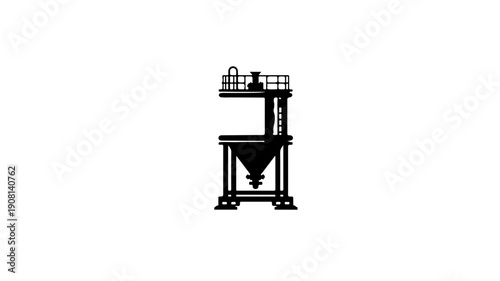 Flat black glyph icon of industrial methane pyrolysis reactor for chemical processing and energy production