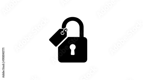 Black glyph icon of a lockout tagout padlock on white background symbolizing security and safety