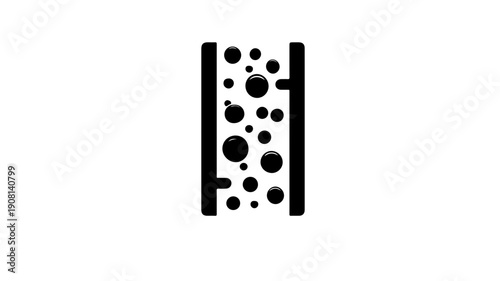 Flat black molecular separation icon with bubbles on white background for science concepts