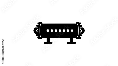 Black glyph icon of a shell and tube heat exchanger on white background for industrial use