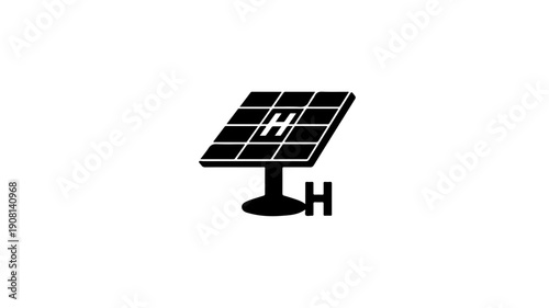 Black solar panel array icon with white lines on a stand symbolizing renewable energy and sustainability