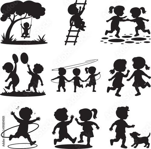 children playing outdoors in various activities together
