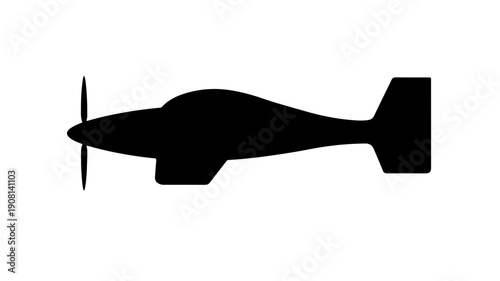 Black glyph icon of zero emission propeller aircraft silhouette on white background eco friendly aviation transport concept