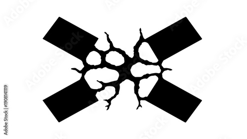 Hydrogen symbol flat black glyph icon representing chemical element with cracked effect and abstract design on white background