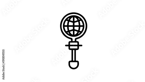 Cryogenic globe icon in minimalist black line style on white background simple scientific symbol for global concepts and cryogenics