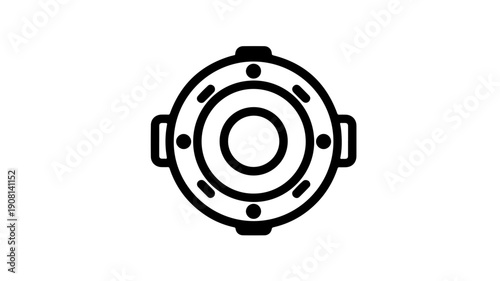 Minimalist black line icon of industrial pipeline flange connection engineering symbol
