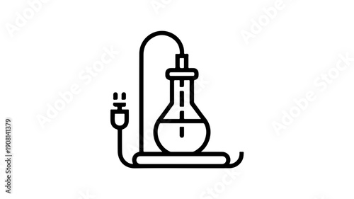 Laboratory equipment icon black line art distillation flask heating mantle simple design scientific illustration minimalist style laboratory setting