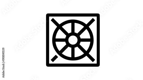 Minimalist black line icon of a safe with a combination lock on a white background symbolizing security and protection
