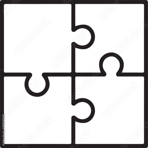 Four interlocking puzzle pieces forming a square with a central gap. isolated on white background, illustration