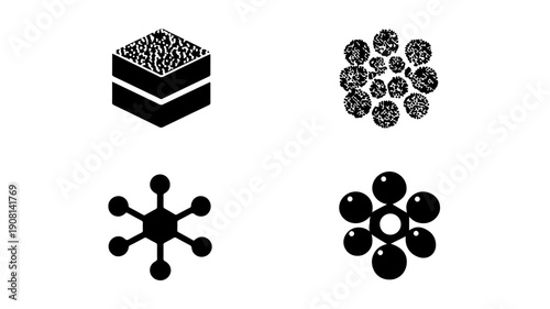 Four black flat glyph icons arranged in a grid on white background for design and graphic resources