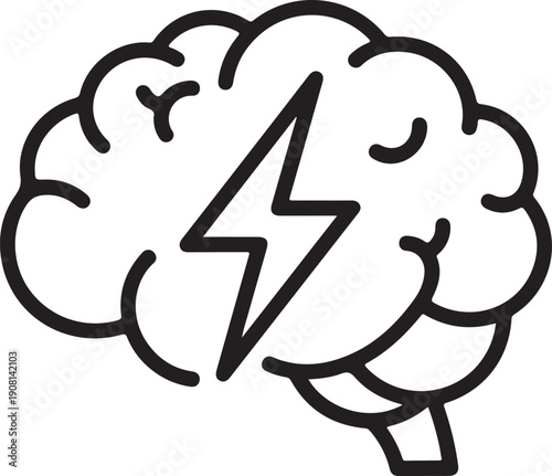 Illustration of a brain with a lightning bolt symbolizing intelligence and ideas. isolated on white background, illustration