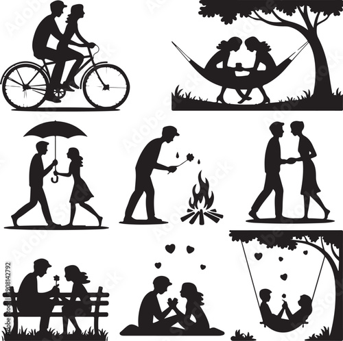 couples in love doing activities together outdoors