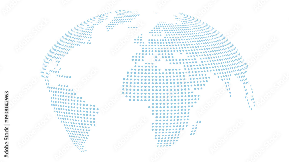 Fototapeta premium White and Blue Dotted World Map with Horizontal Line Pattern Background