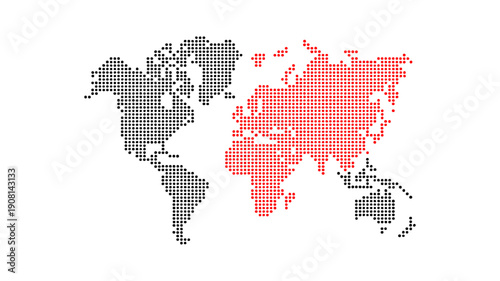 World Map with Highlighted Region in Red and Gray Dotted Pattern Design