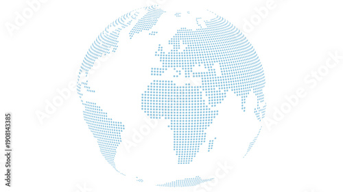 Light Blue Dotted World Map Globe on White Background - Global Network Concept