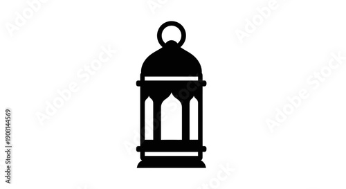 Simple black silhouette of a traditional lantern on white background.
