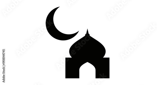 Islamic Mosque Symbol with Crescent Moon Silhouette.
