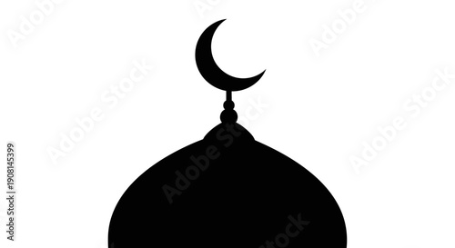 Silhouette of a mosque dome with a crescent moon on top against a white background.