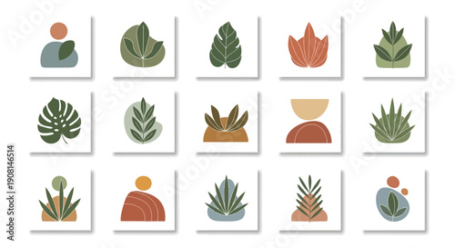 Abstract botanical art set, earth tone shapes