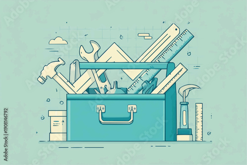 Minimalist toolbox with hand tools illustration. Vector graphic of repair equipment.