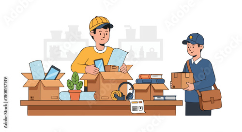 People Arranging and Delivering Items in Moving Boxes