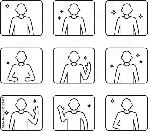 line icons of people in different poses and gestures