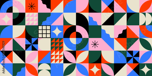 Retro geometric seamless pattern colorful mid century modern background