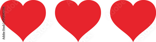 Three red hearts on white background love valentines day symbol