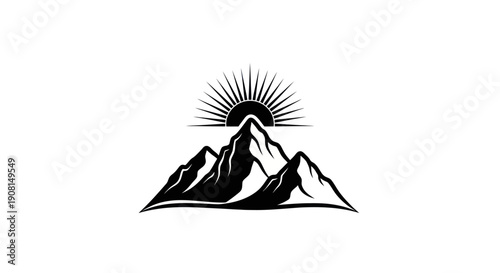 Mountain range with rising sun graphic