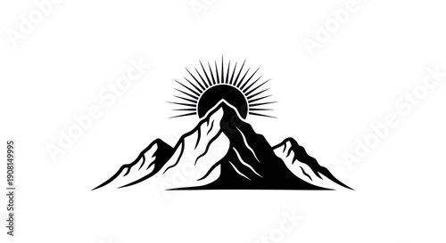 Mountain range with rising sun illustration