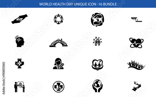 World health day icon set for global health awareness and medical symbols