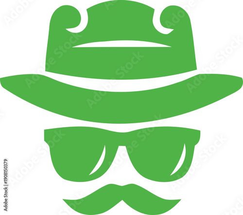 Green spy silhouette fedora sunglasses and mustache