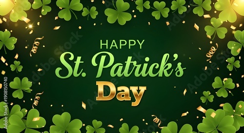 Happy st patrick's day wishes with shamrocks and gold