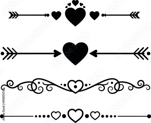 Romantic Hearts and Arrows Collection: Hand‑Drawn Dividers, Borders, Flourishes for Wedding Cards