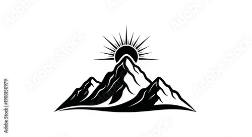 Mountain sunrise emblem vector illustration
