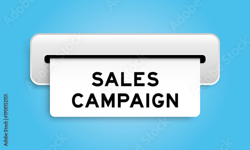 White coupon banner with word sale campaign from machine on blue color background