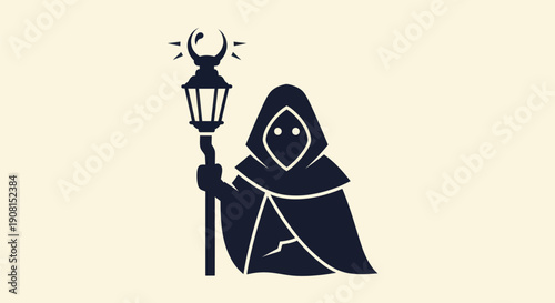Mysterious figure holding illuminated lantern
