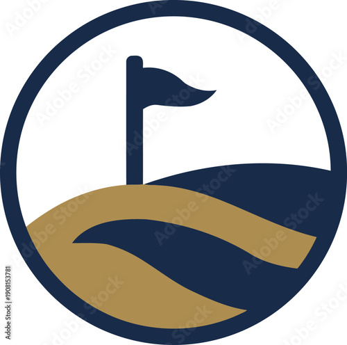 Minimalist golf flag on hill circular logo