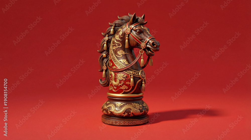 Fototapeta premium Auspicious Fire Horse: Lunar New Year Gold and Traditions Collection